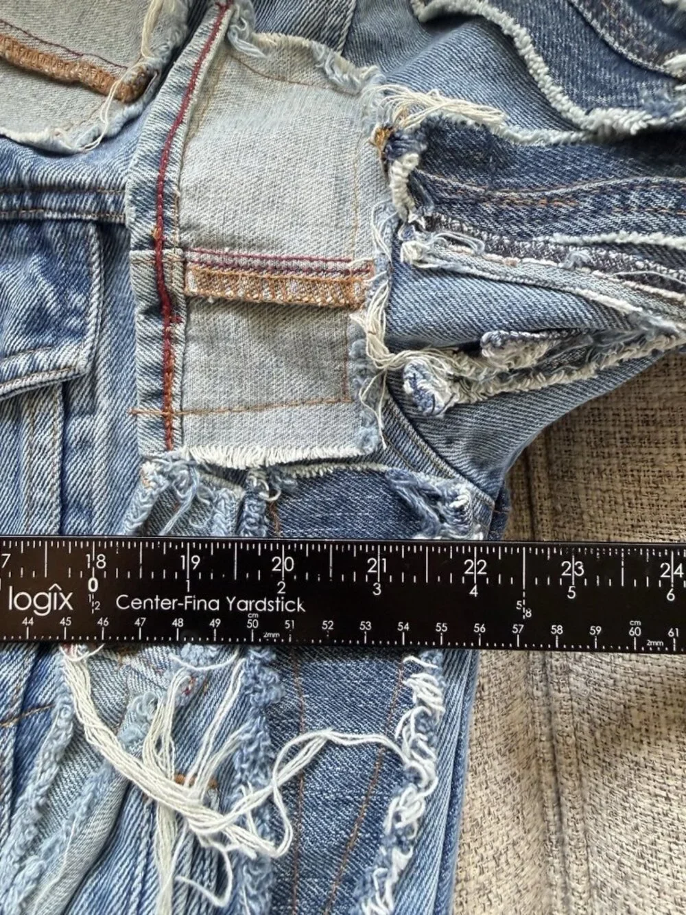 Vtg Reworked Denim Jacket Unique Upcycled Streetwear Jean Blue 90s y2k Sz M/L